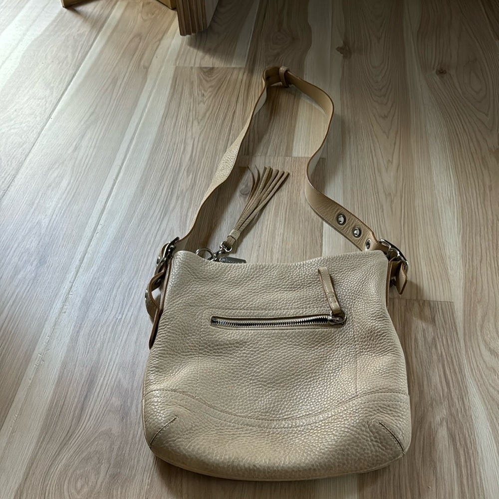 Coach Beige Leather Crossbody Bag with Tassel